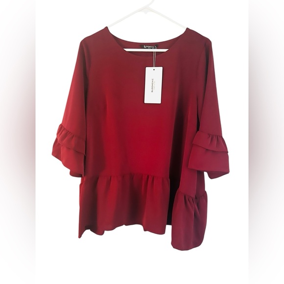 BloomChic Scarlet Ruffle Sleeve Blouse - Picture 2 of 3